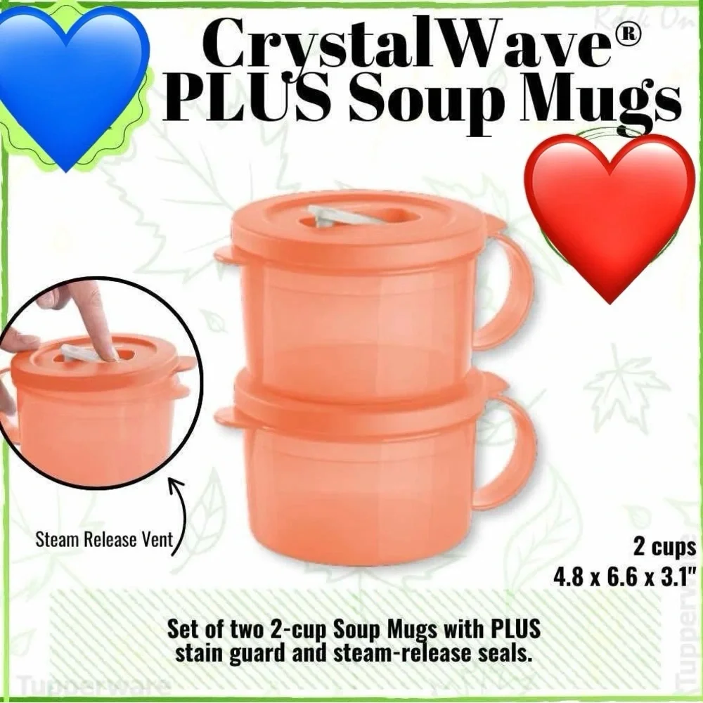 Tupperware CrystalWave Microwavable Soup Mugs in orange - set of 2
